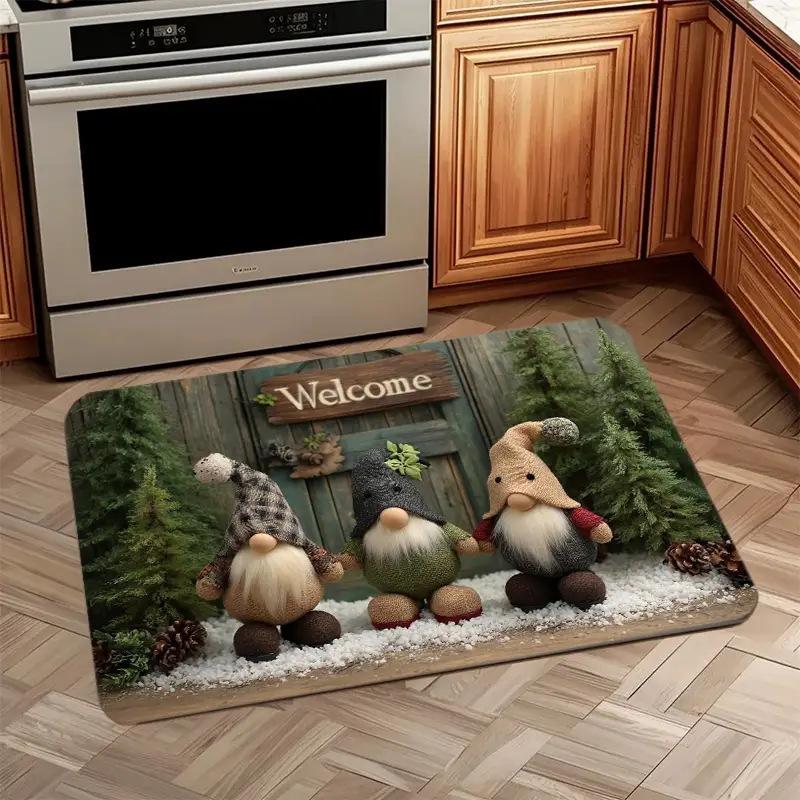 VIKAMA New 2025 Christmas Decorative Doormat American Vintage Entryway Rug Non-Slip Kitchen Porch Mat Home Decor