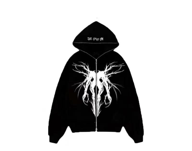 2023 New Riman Print Punk Style Harajuku Sweater Y2k Gothic Hoodie Long Zip Sweater