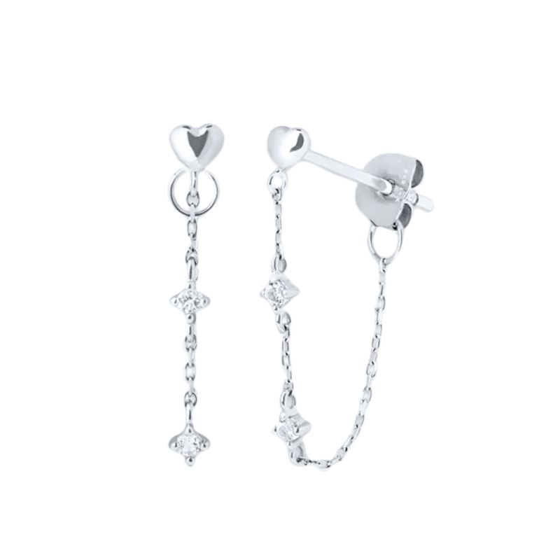 925 Silver Ear Needle Exquisite Heart Pendant Hoop Earrings Fashion Geometric Zircon Stud Earrings Women's Fine Jewelry