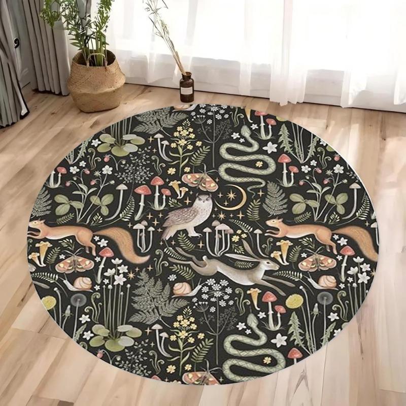Plants and Animals Round Carpet Cartoon Image Floor Mat Cute Circular Mats Living Room Bedroom Home Pet Mats Home Decoration