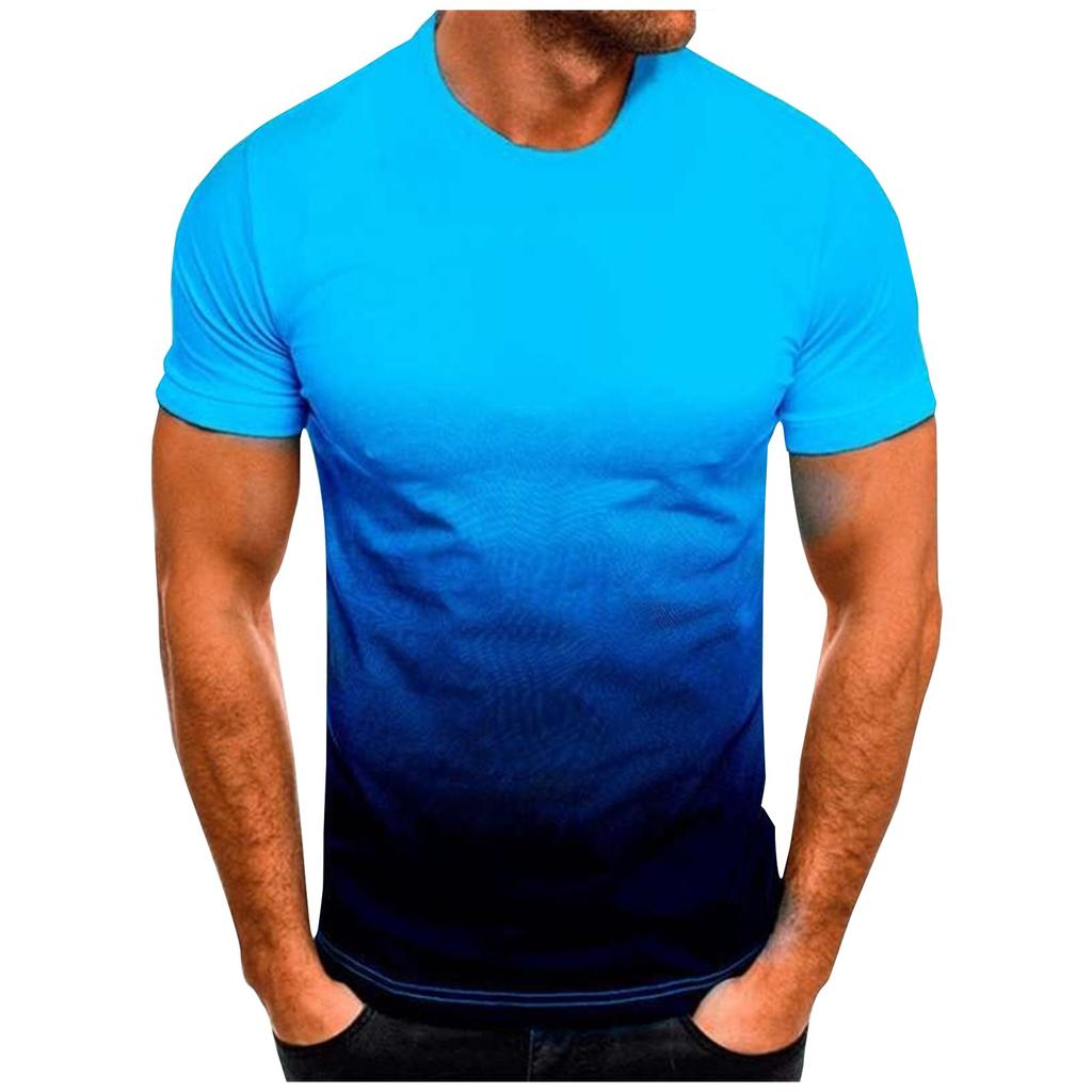 Men's Summer Gradient Color Round Neck Shorts Sleeve T-Shirt Men's Casual Fashion Loose T-Shirts