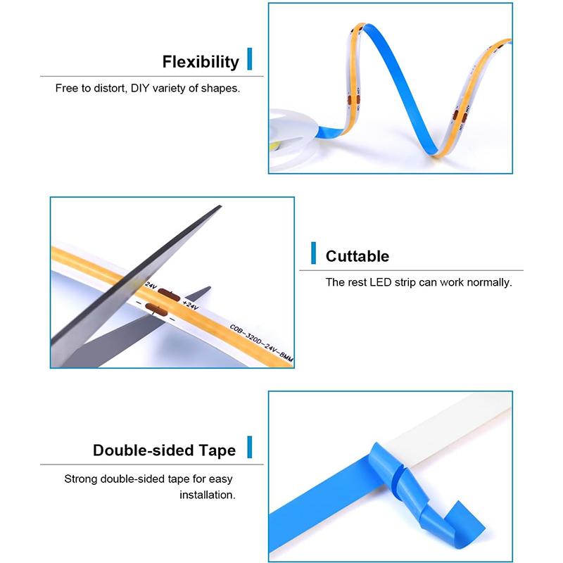 Taśma LED COB WiFi Tuya Smart Life Lampka nocna do sypialni Ściemnialna taśma świetlna COB Elastyczna taśma świetlna DIY 12 V Sterowanie aplikacją Współpraca z Alexą Google Home