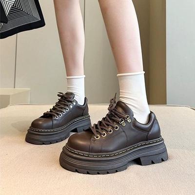 "Mocassins de Plataforma de Couro com Solado Grosso Estilo Britânico para Mulheres Outono 2024 – Sapatos Casuais JK com Cadarço Estilo College"