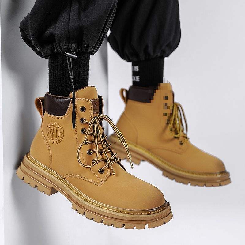 Autumn Martin boots Men's British high-top boots New mid-top leather shoes Black tooling Chelsea short boots