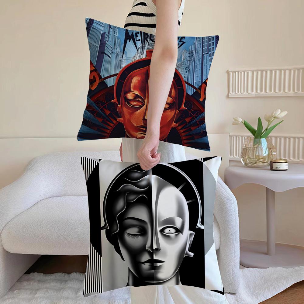 Film Classic M-Metropolis 1-1927 Cushion Cover Washable Linen Pillowcase Soft For Daily Sofa Bed Home Room Decor