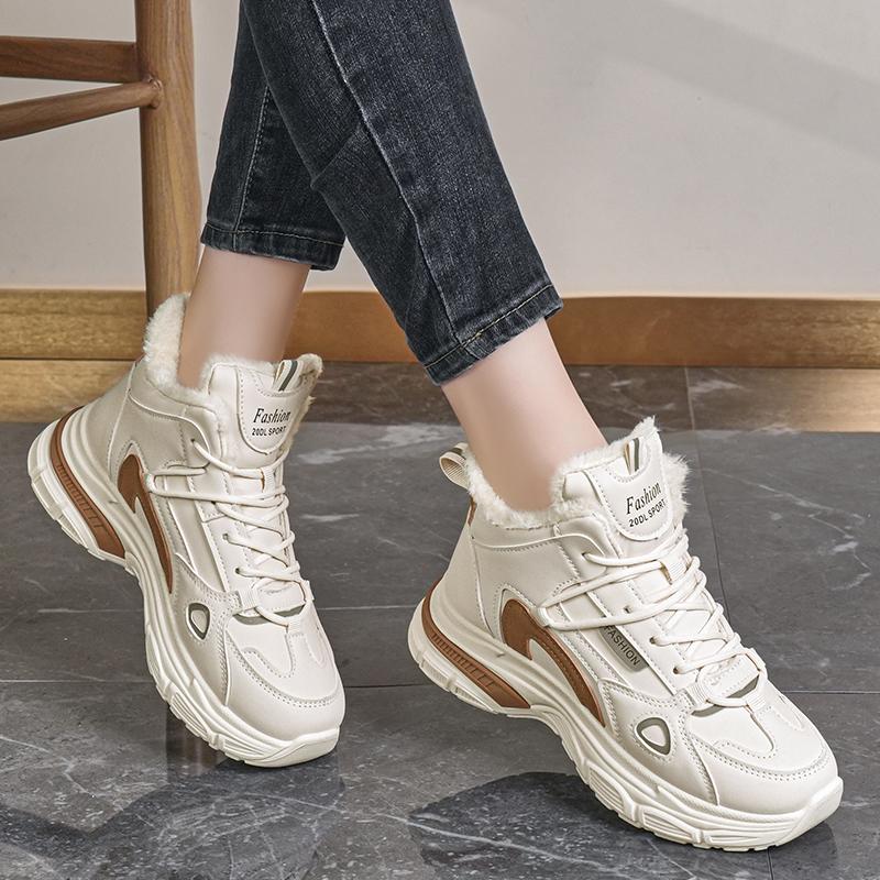 36-43 Women's Plus Size Fashionable Plus Velvet Warm Casual High Top Cotton Shoes Snow Boots Sports Women's Cotton Shoes