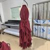 New Women's Clothing Neck Holiday Style Red Bright Silk Ruffle Edge Belt Sleeveless Dress In Stock