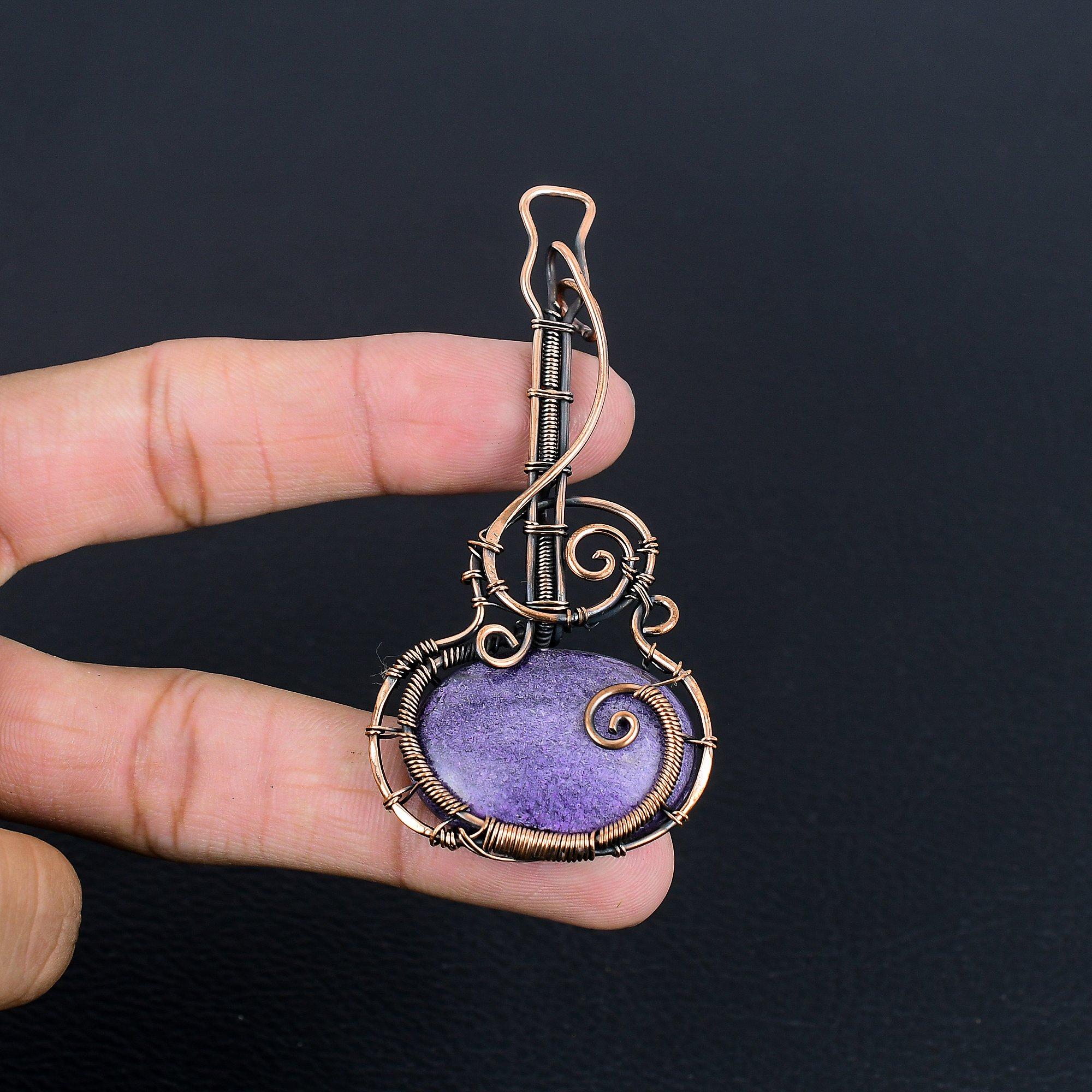 

Украшения из пурпурита, кулон, обернутый медной проволокой 999 пробы, украшения из драгоценных камней ручной работы, подарки для жены, совершенно новый кулон 2.28 Inches