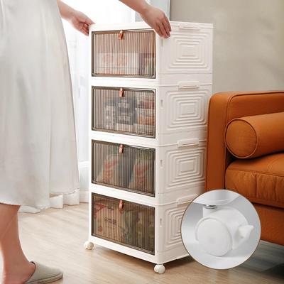 1/2/3/4/5/6 Tier Plastic 23QT Stackable Storage Container with Wheel Magnetic Door Foldable Storage Box for Living Room Dorm