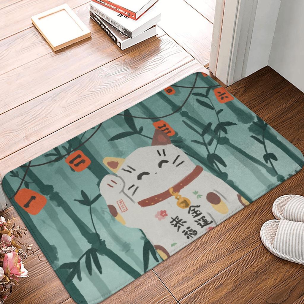 Cute Maneki Neko Lucky Cat Floor Door Kitchen Bathroom Mat Anti-Slip Outdoor  Doormat Garage Entrance Rug Carpet Footpad