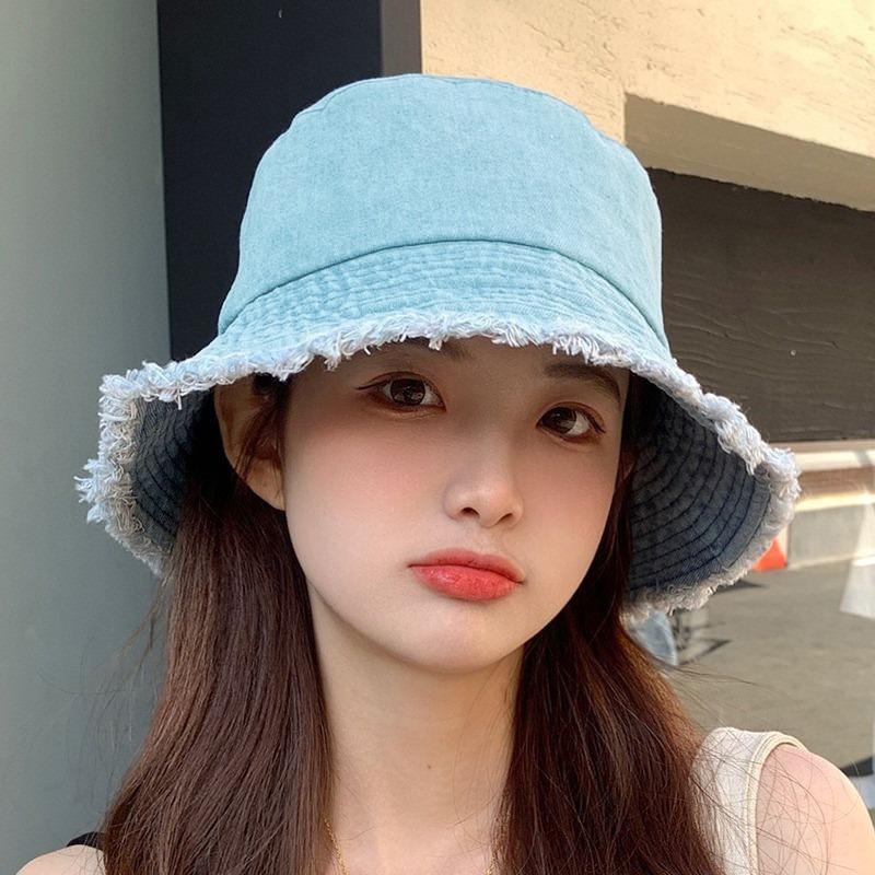 New summer denim basin hat women's sunshade sunscreen bucket hat trendy face cover versatile sun hat