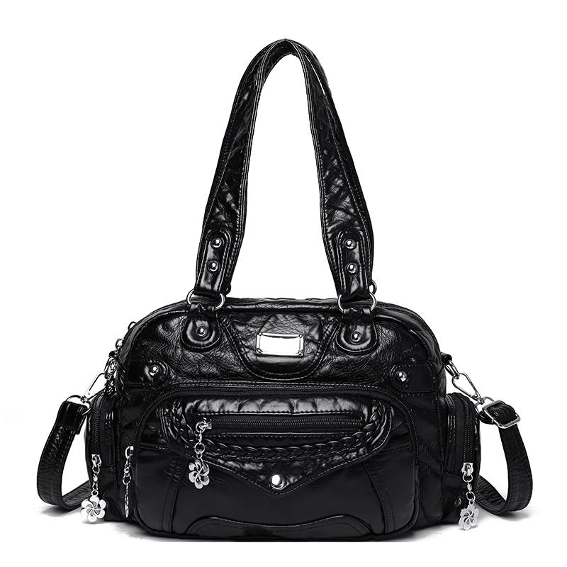 2026 Luxury Designer Multi-layered Washing Leather Women Tote Bag Retro Solid Color Shoulder Crossbody Bags Brand Female Handbag