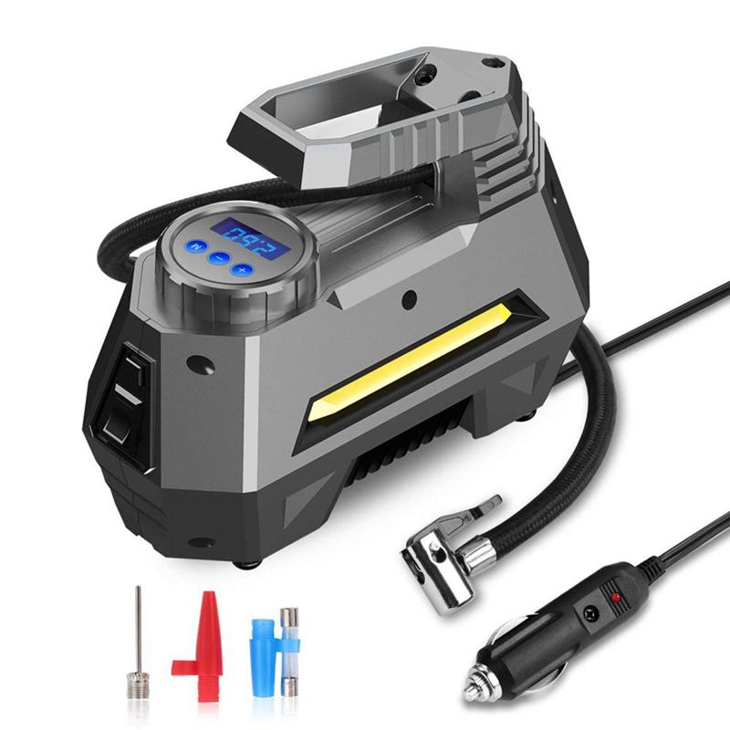 Portable Air Compressor Tire Inflator Bright Emergency Flashlight For Travel Boat Car Tire Pump Pressure Gauge (150 Psi 12V DC)