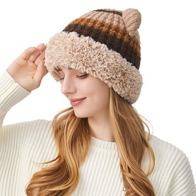 Knitted Hat Winter Warm Cartoon Wool Hat Women's Thick Outdoor Sleeve Cap