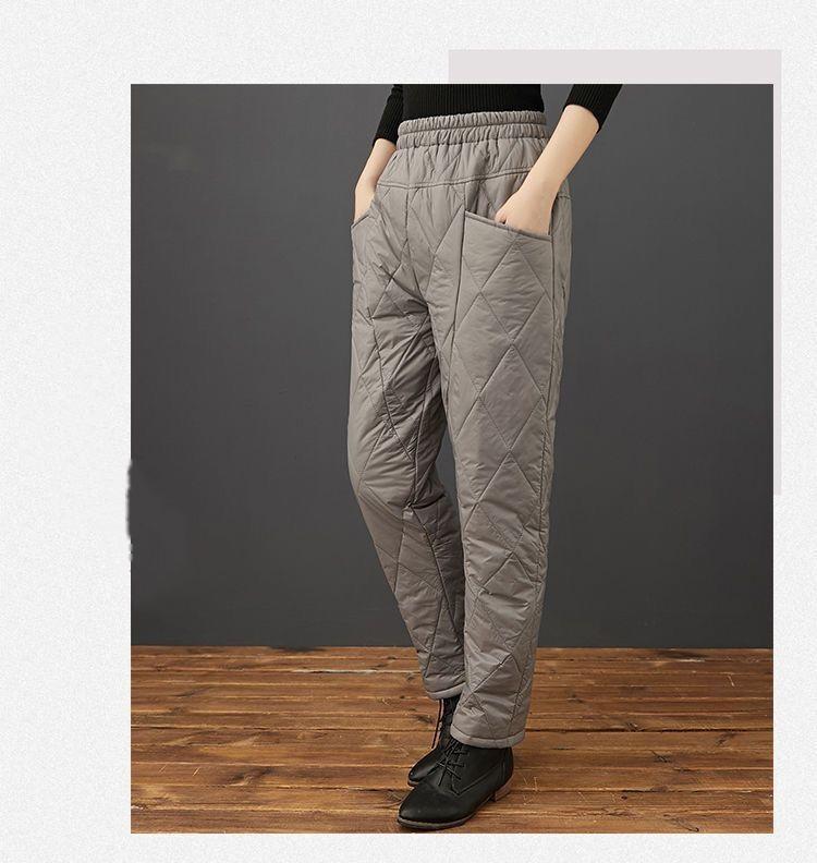 Damskie zimowe spodnie casualowe wyszczuplające z wysokim stanem, pikowane w romby, w jednolitym kolorze, termiczne na chłodną pogodę