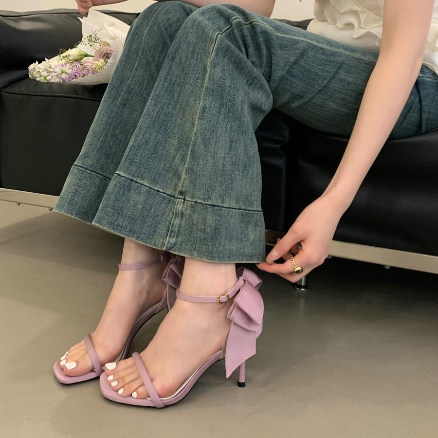 Women s Square Toe Open Back Ankle Strap Bowknot Sandals - Perfect for Daily Wear 35