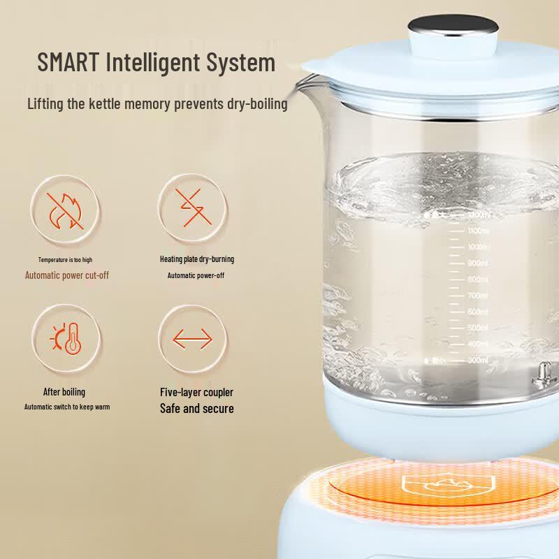 Supor 1.2L Thermostatic Glass Health Kettle & Baby Formula Mixer with Cleaner CN plug (adapter included)