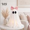 Pink Bow Ghost Decoration LED Decoration, Halloween Tabletop Ornament, Soft Girly Fabric Haunted House Decor with Warm Glow for Home Cute Ornament