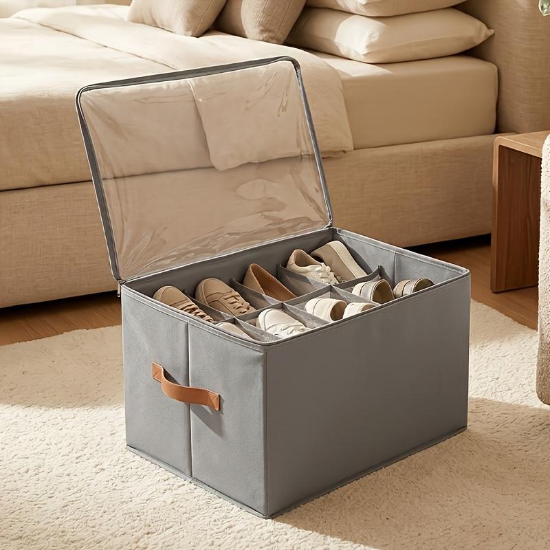 Foldable Under Bed Shoe Storage Organizer Box Heavy Duty Washable Oxford Fabric Dustproof Container with Clear Window Sturdy Handles Zippers