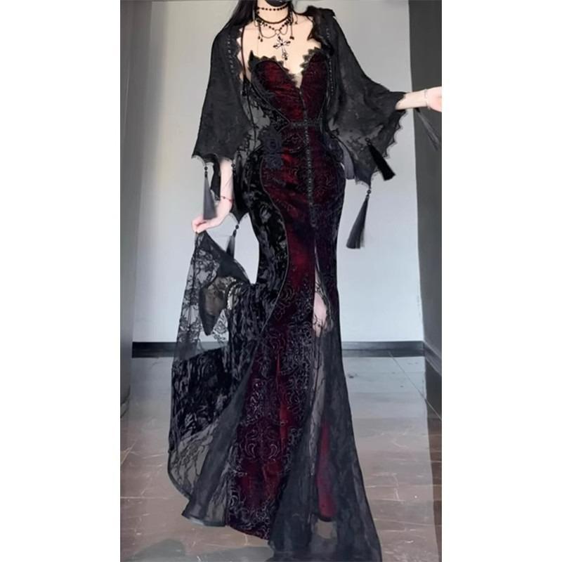 Christmas and New Year's robes, clothing, New Year's clothes, New Year's clothes, dark shawl, cardigan, suspenders, tube top skirt set.