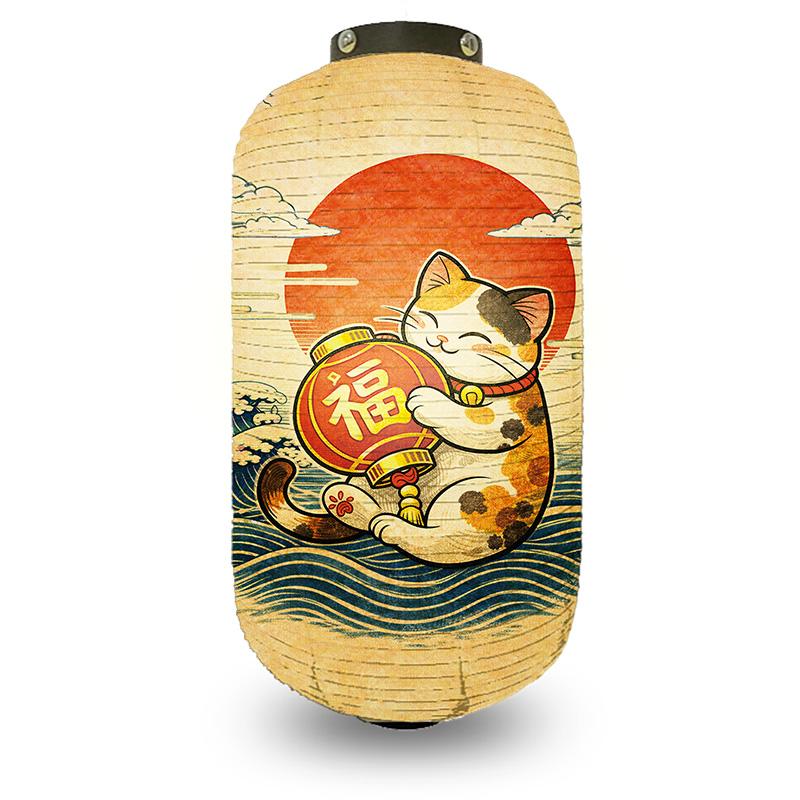 Japanese Style Lantern Japanese Hanging Happy-neko Lanterns Cloth Long Traditional Restaurant Bar Hotel Festival Decoration