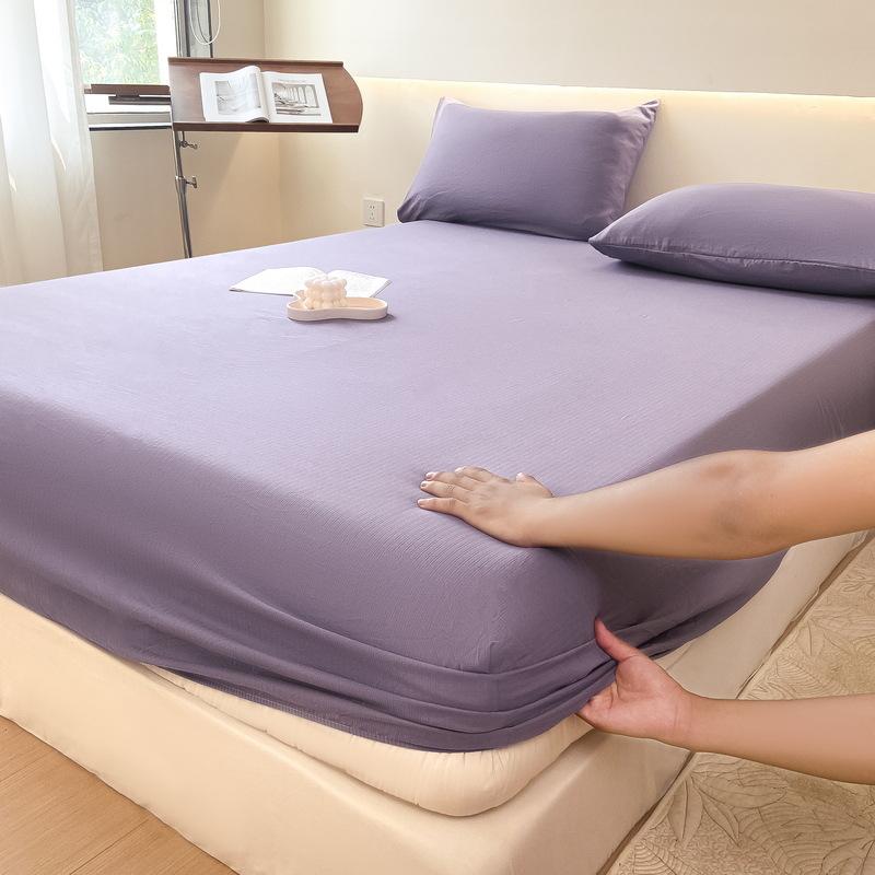 Простыня с эластичным мытым хлопковым голубым цветочным принтом — фото 16