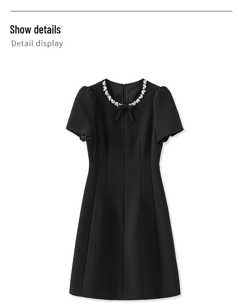 Women's Qianjinfeng Slim Short Sleeve Dress with Nail Diamond Collar