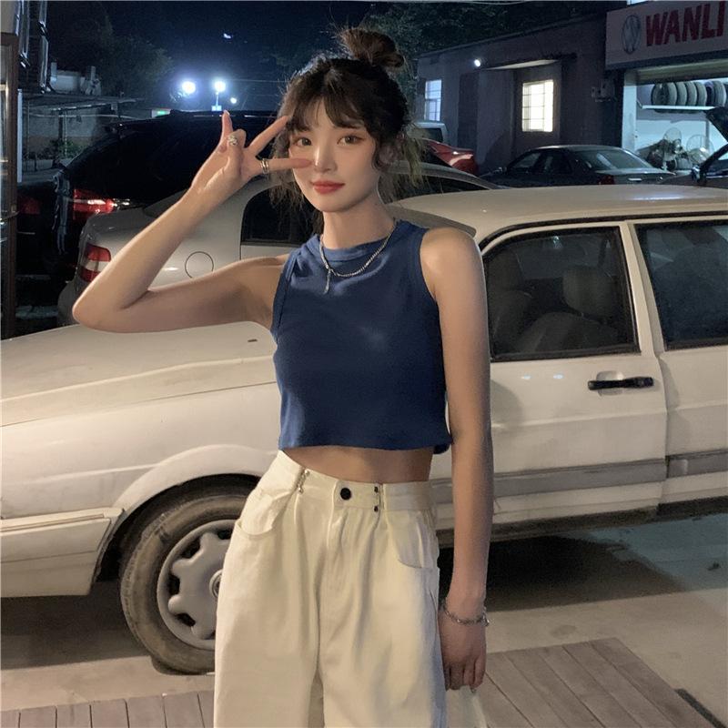 Summer Round Neck Exposed Navel Short Outerwear Vest