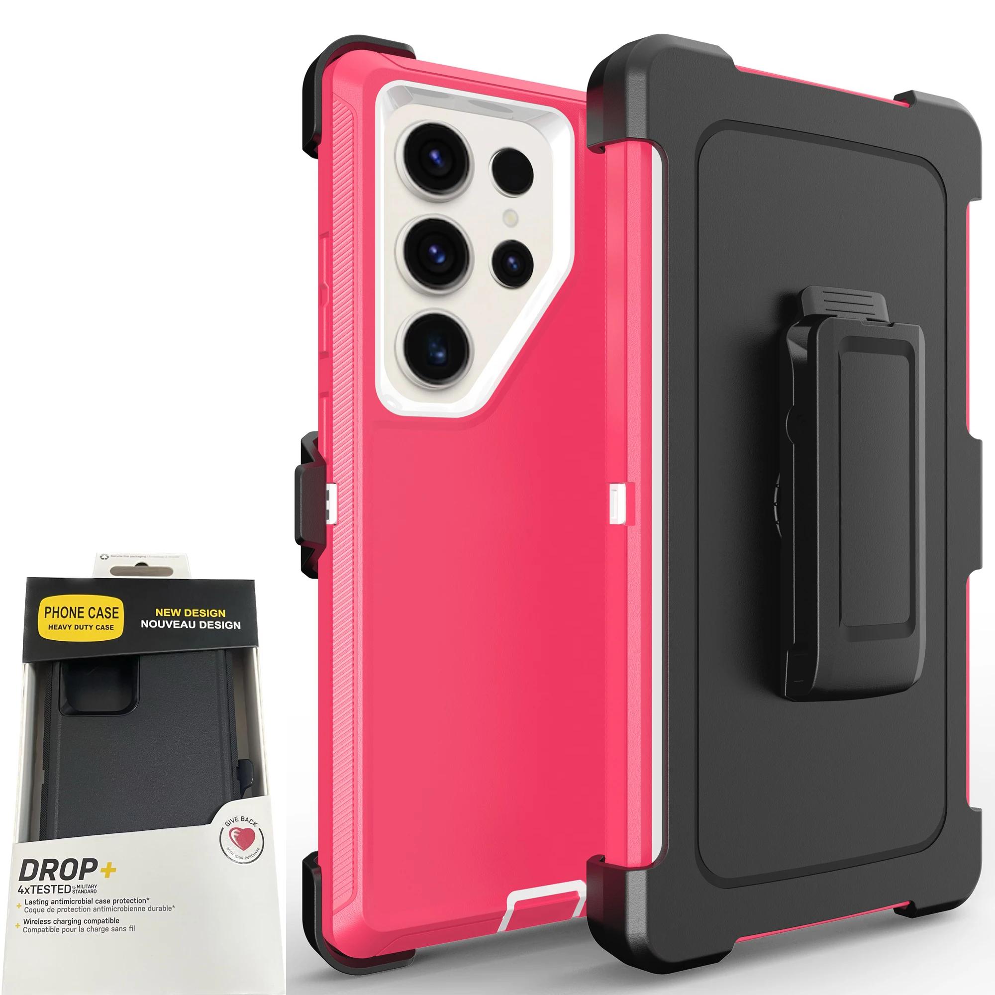 

3 в 1 прочный прочный противоударный чехол Otter Armor Box для Samsung Galaxy S25 Ultra S24 S23 S22 S21 S20 Plus Note20 с зажимом для ремня S25 розы красного