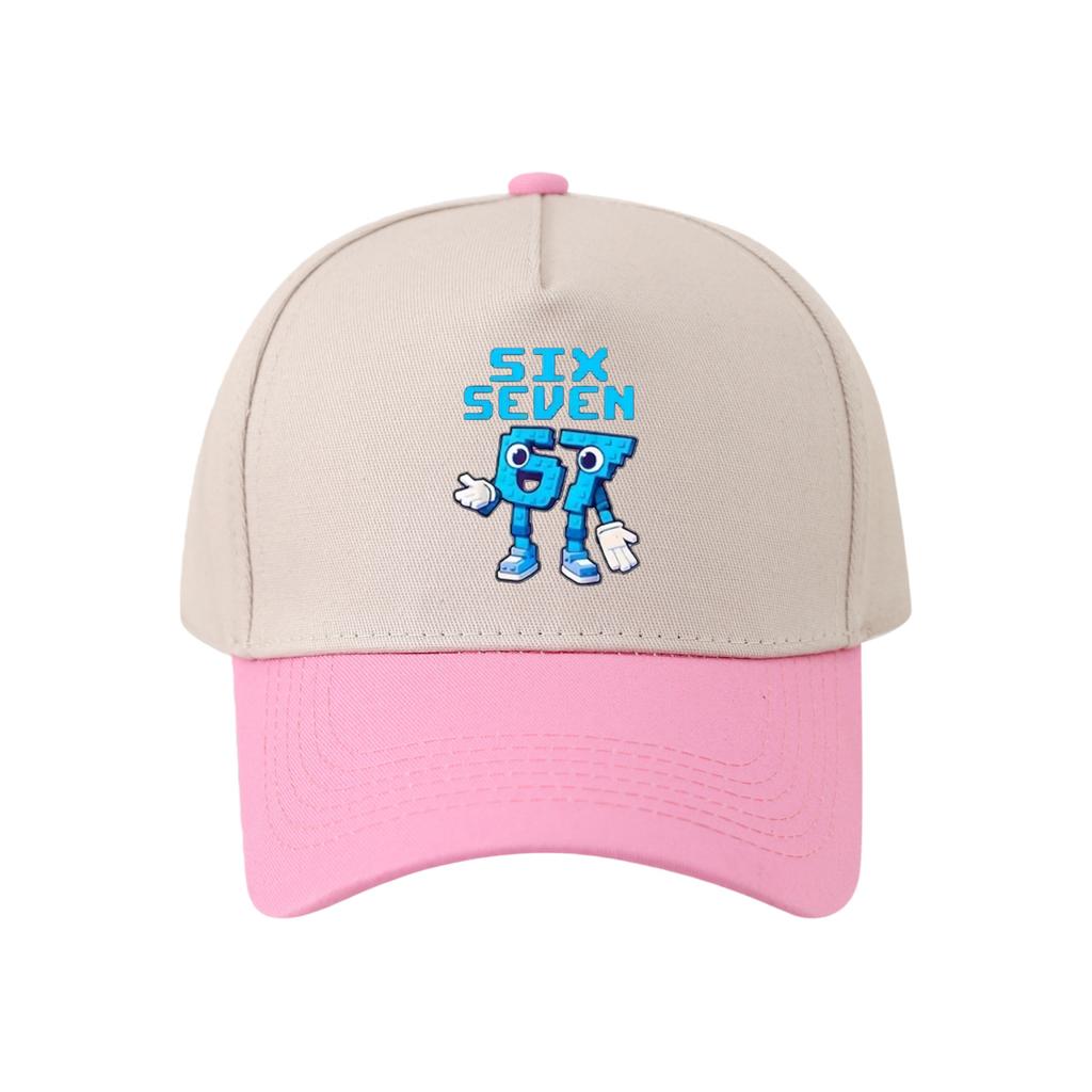 Retro Color Blocked Baseball Cap,Unisex 67 Six Seven   Breathable and Versatile Sun Shading Duckbill Cap