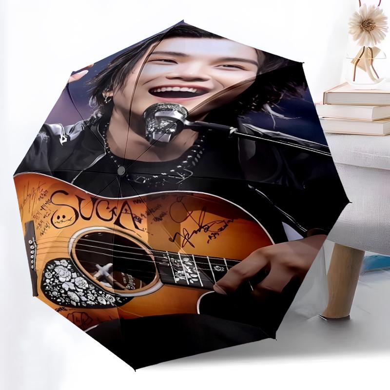 Paraguas Automático Estampado Jin singer2, Armazón de Hierro de 8 Varillas, Mango de Plástico, Adecuado para Viajes al Aire Libre y Uso Diario, Regalo Ideal