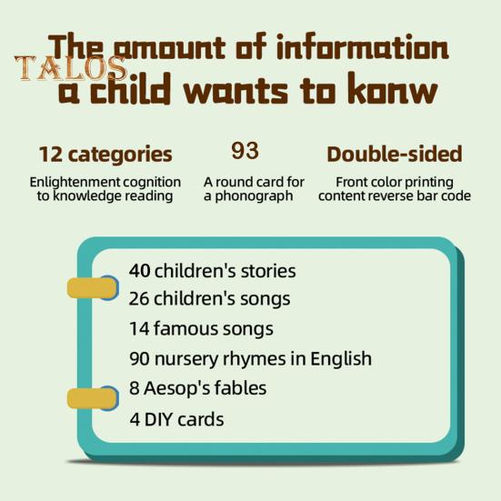 Kids Gramophone Toy with 93 Cards Early Education Children Phonograph Story Music Player Recorder Music Box Interactive Storytelling Toy Toddlers