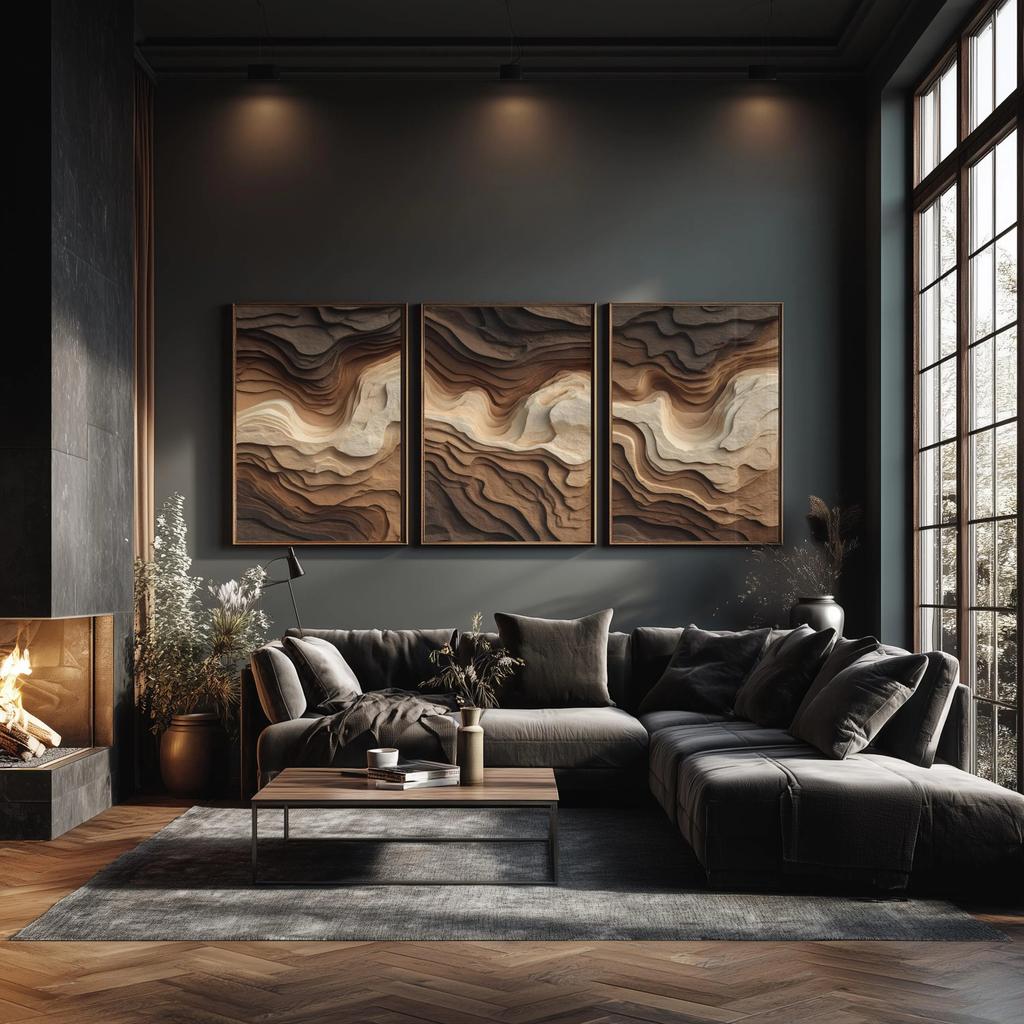 3Pcs Layered Mountain Wall Art, Japandi Wabi Sabi Textured Abstract Prints for Minimalist Living Room Home Interior Decor
