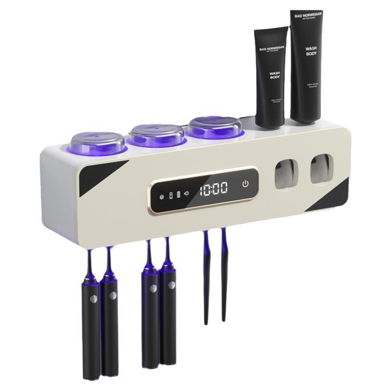 Chytrý nástěnný držák na zubní kartáčky UV dezinfektor se sušením a úložným kelímkem