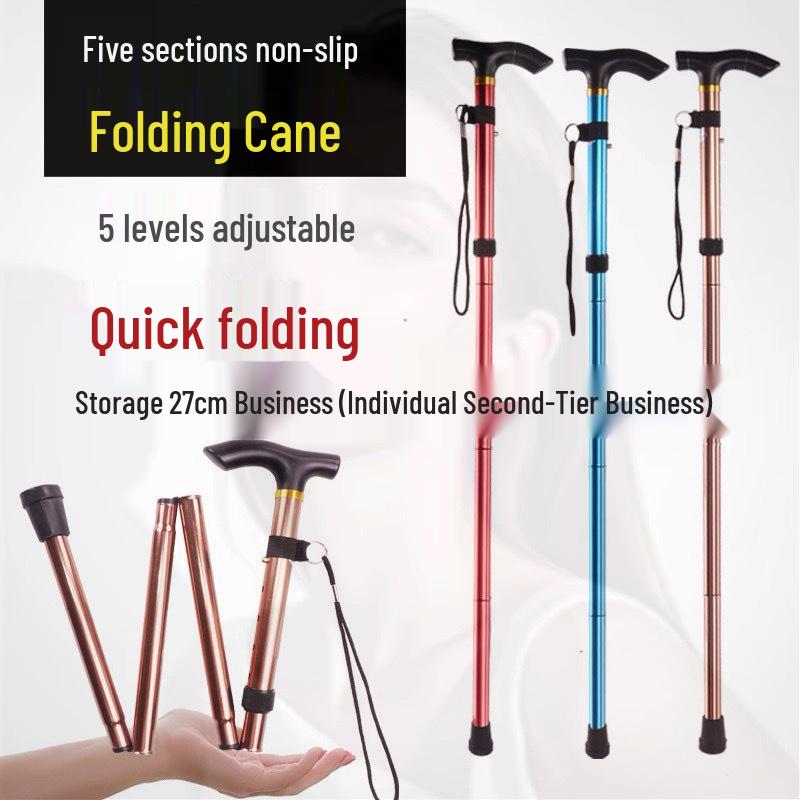 Telescopic Folding Trekking Pole: 5-Section Hiking, Climbing & Ski Walking Stick for Outdoor and Elderly Use