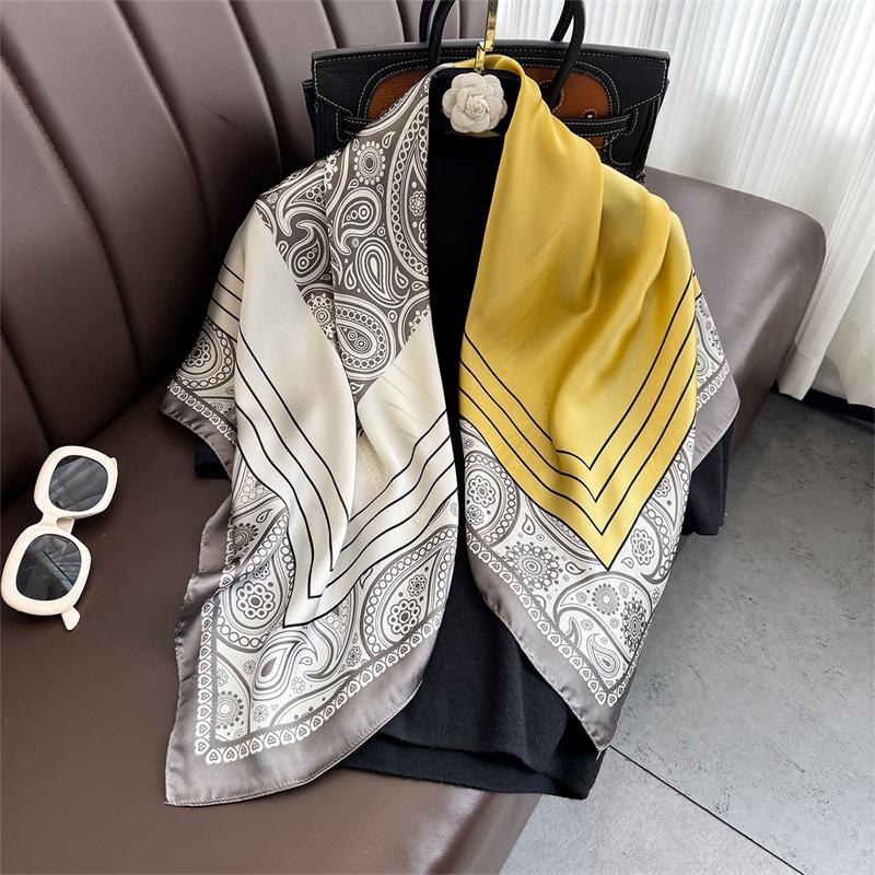 

90*90CM Femmes Echarpe Satin Serge Carre Grand Chale Elégant Foulard Plage Protection Solaire Bandana 90cmX90cm