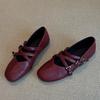 Sheepskin version~ French cross-strapped red Mary Jane shoes flat single shoes women's shallow mouth evening wind fairy ballet shoes