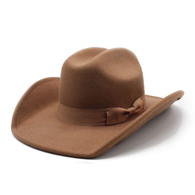 Verzogener Rand Bow Western Cowboyhut Amerikanischer Woll-Zylinderhut Herbst- und Winterfilzhut Europäischer und Amerikanischer Stil Vielseitiger Jazzhut