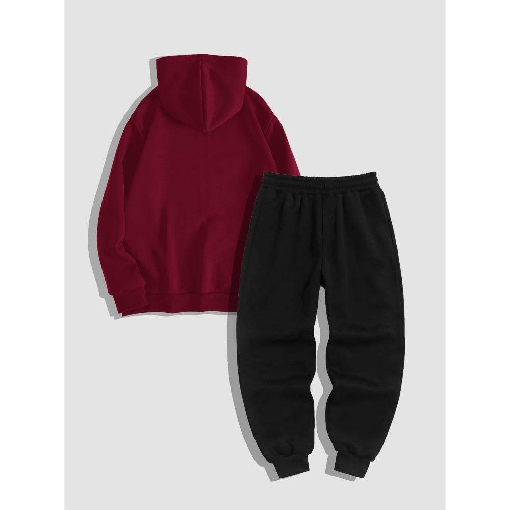 Street Style Cool Męski Zestaw Podstawowy, Męska Bluza z Kapturem na Zamek z Gotyckim Ciemnym Nadrukiem i Spodnie Dresowe Dwuczęściowy Zestaw