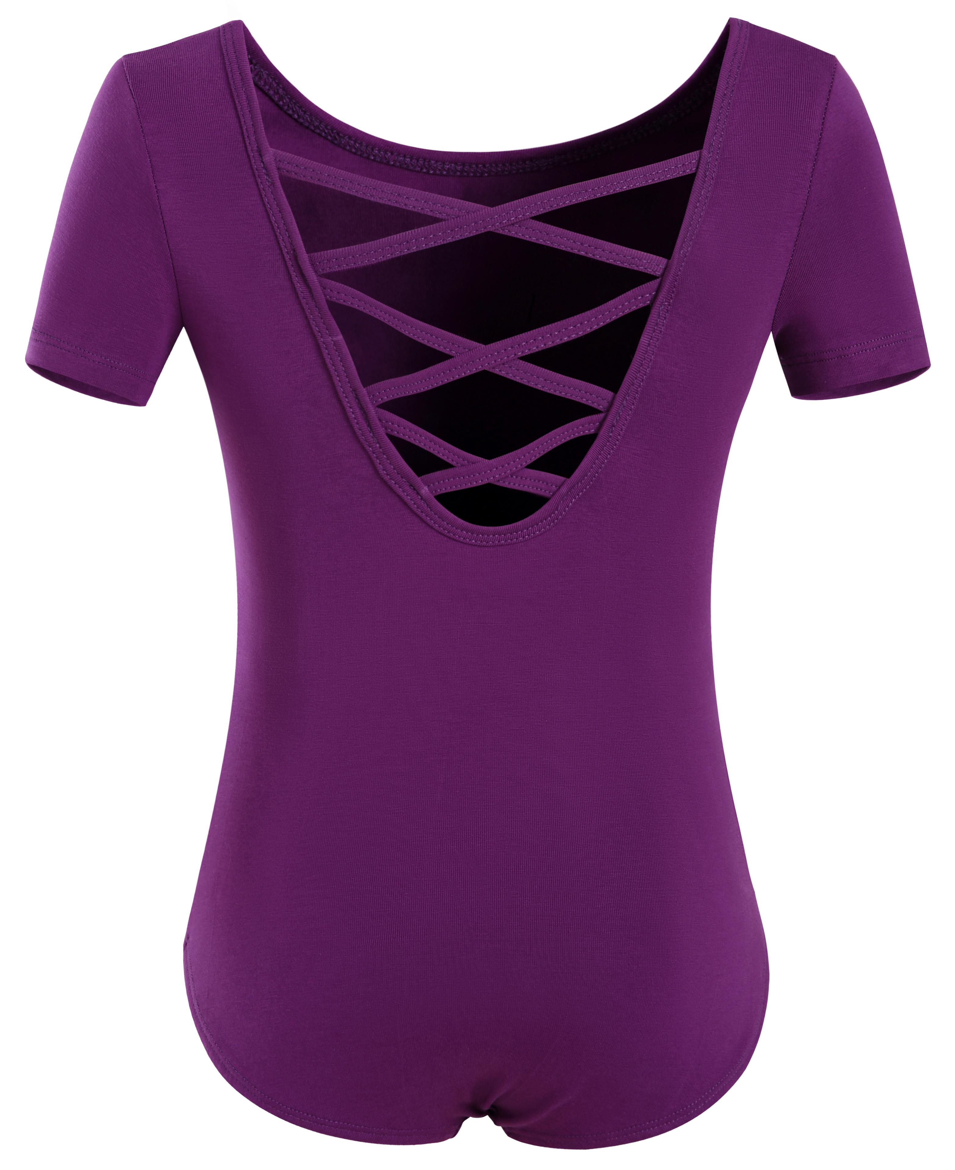

Девочки Танцы Балетные купальники Короткий рукав Перекрещивающиеся бретели Сзади S темно-фиолетового