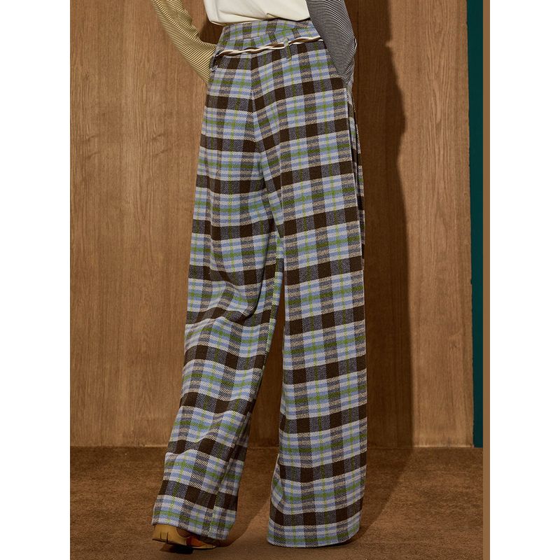 Coolhut Retro Plaid Drawstring Loose Versatile Lazy Style Straight-Leg 2025 Winter Women's Casual Pants