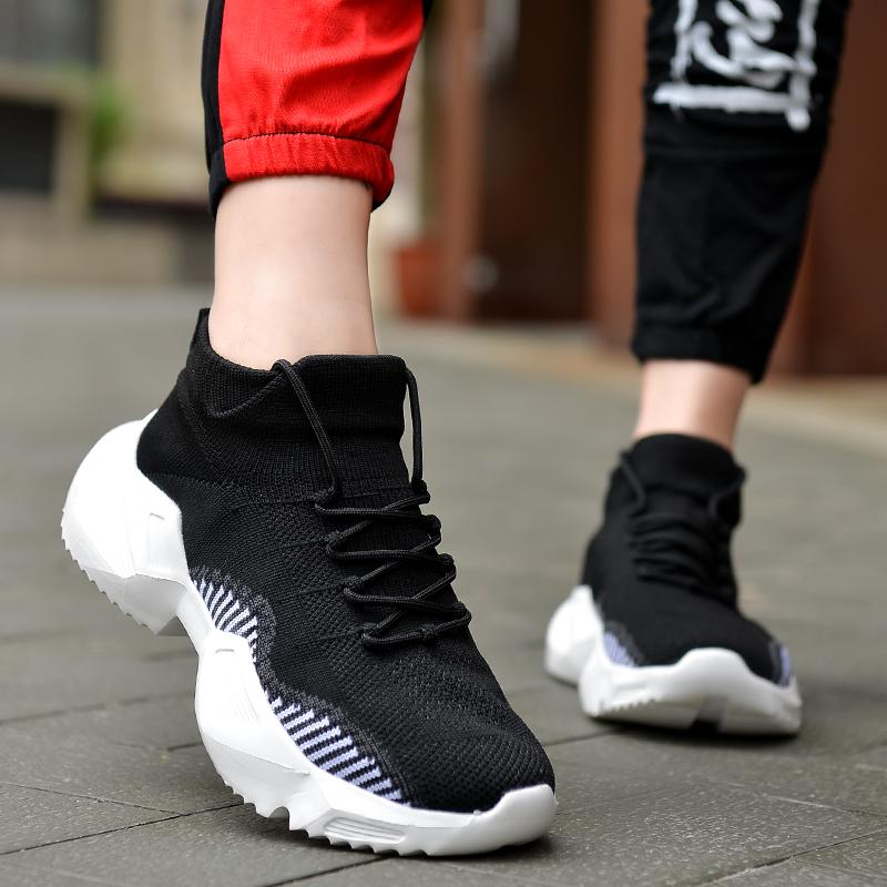 Fashion Men's and women's high top solid color lace-up casual sneakers comfortable breathable flat couple training running shoes