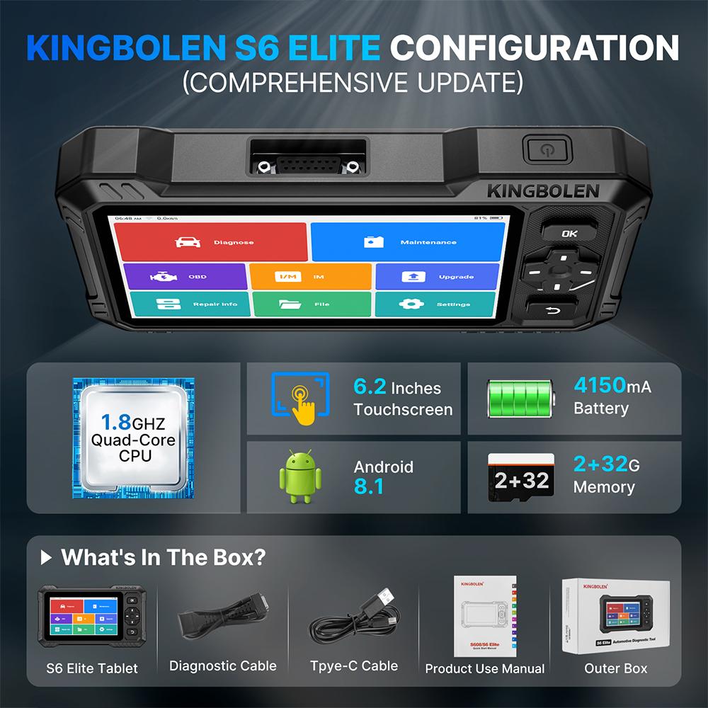 Scanner OBD2 KINGBOLEN S6 ELite CAN FD Test Bidirecțional pe Toate Sistemele Instrument de Diagnosticare Auto TPMS AdBlue DPF 15 Resetare Actualizare Gratuită pe Viață S6 ELITE