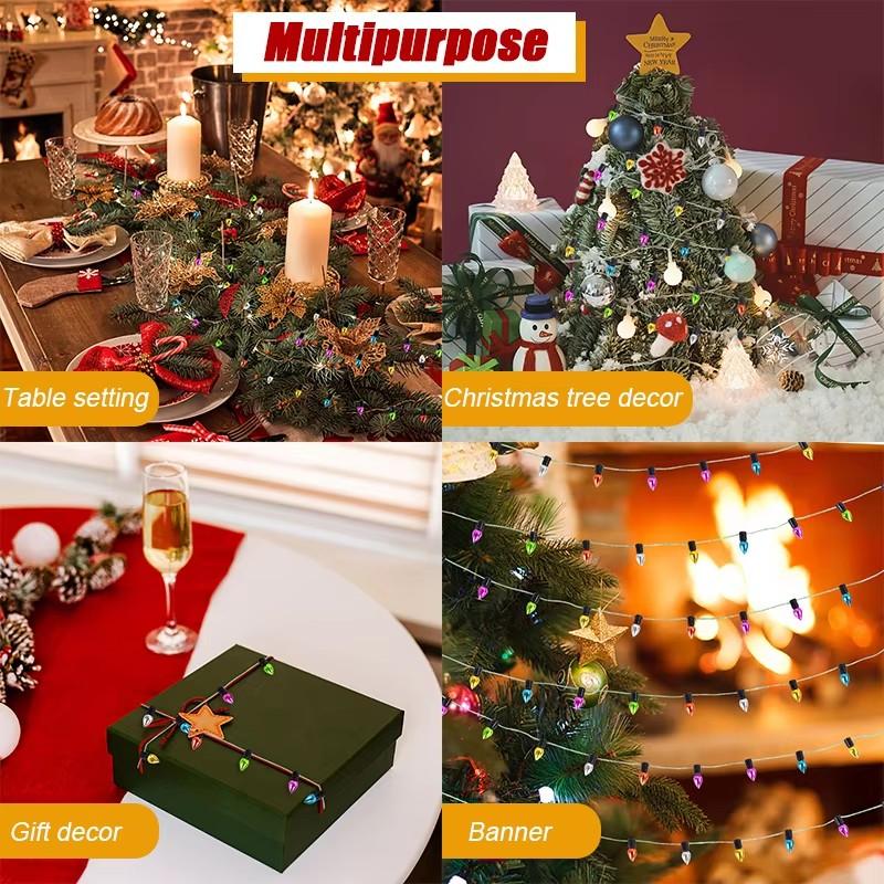 5/10Meters Christmas Garland Colorful Fake Bulbs Fairy Light String Xmas Tree Ornaments Home Decoration 2025 New Year DIY Gifts