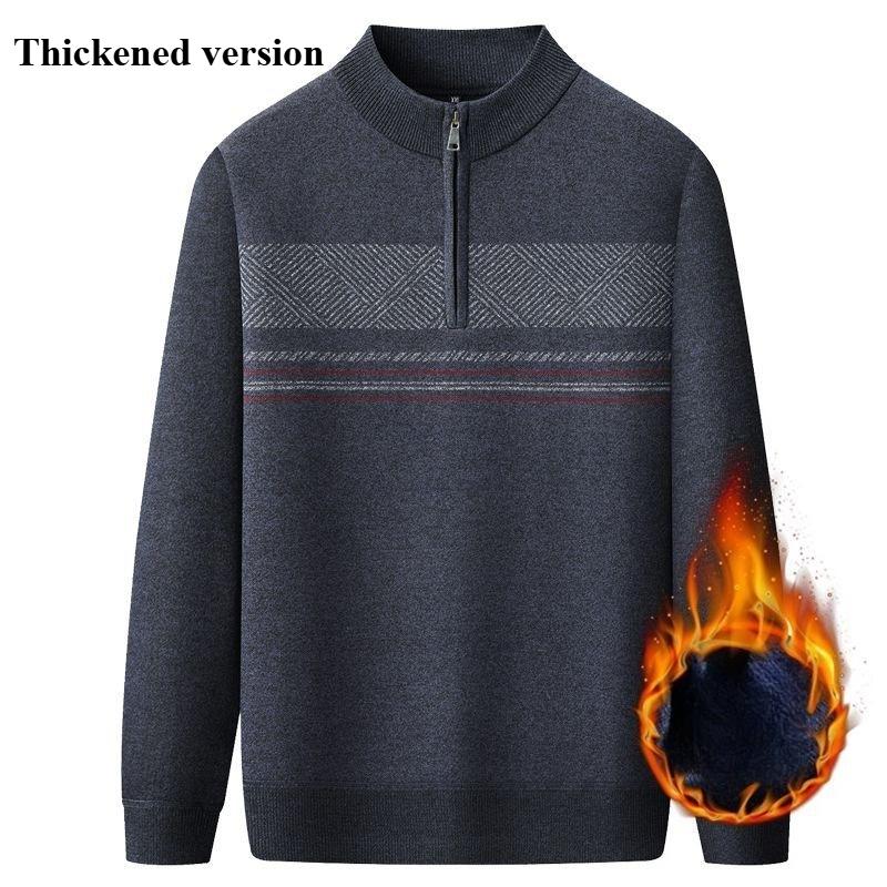 Men's Half-zipper Lapel Sweater Autumn and Winter Thickened Thermal Top Long Sleeves Men Half Zip Stand Collar Fleece Lined Sweater