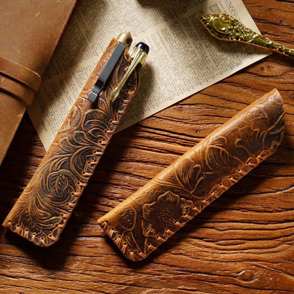 Handmade Retro Pen Case 150mm*40mm Stationery Creative Pencil Cover Genuine Leather Pen Protective Cover Pen Protective Cover