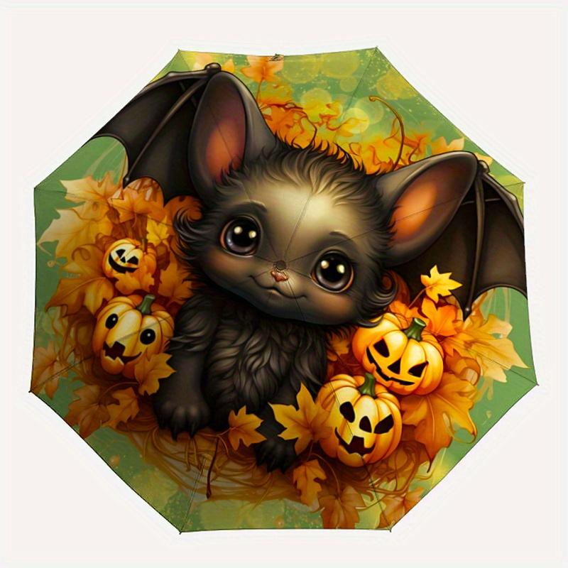 1pc Cute Halloween Bat Automatic Open/CloseUmbrella-CuteUmbrella with Cute Design, Portable 3-Fold Compact Umbrella for Men & Women, Valentine's