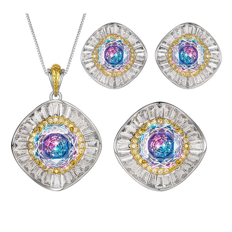 Autumn And Winter Jewelry Copper Bottom Gold-Plated Rose Cut Gradual Change Color Temperament Light Luxury Suit Women 14-10Mm