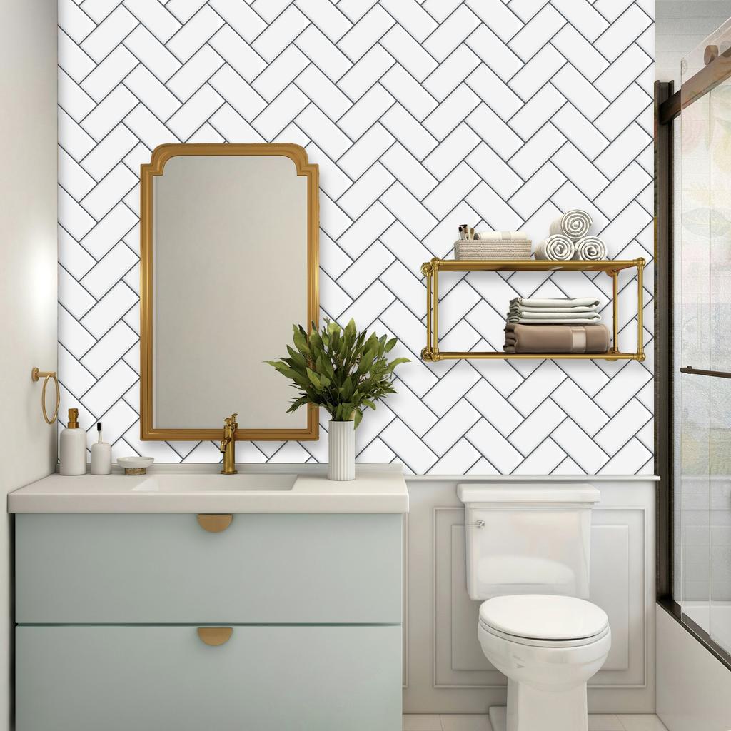 10 Sheets Peel And Stick Backsplash Tiles Herringbone Decorative Wall Sticker Self Adhesive Wallpaper For Kitchen Bathroom