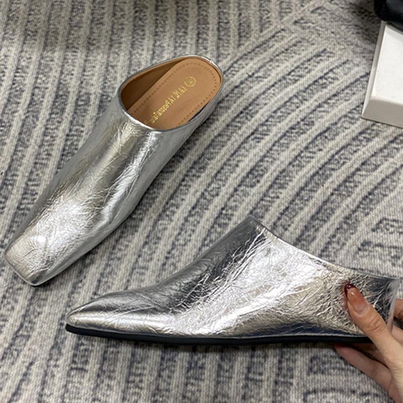 Fashion Elegant Soft Leather Mules Slippers Women Square Toe Inner Height Wedge Slide Sandals Summer Cozy Beach Designer Shoes for Women